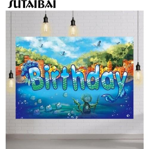 Blue Sea Seabed Mermaid Birthday Party Photography Backdrop Newborn Baby Shower Kids Summer Holiday Background Decoration Banner