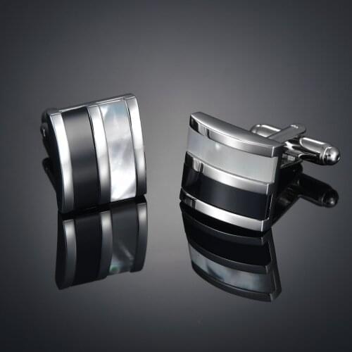 French Cufflinks cuffs studs mens Cufflinks Enamel Cufflinks black and white shell spacing stripes