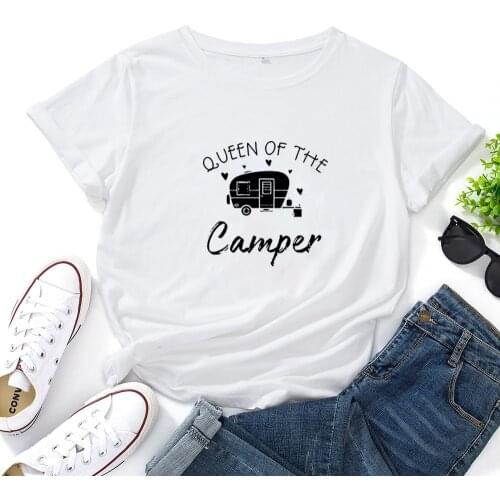 QUEEN OF THE Camper Monogram Funny T Shirts Women O-neck Loose Cotton T-Shirt Women Fashion Casual Short-sleeved Women Tshirt