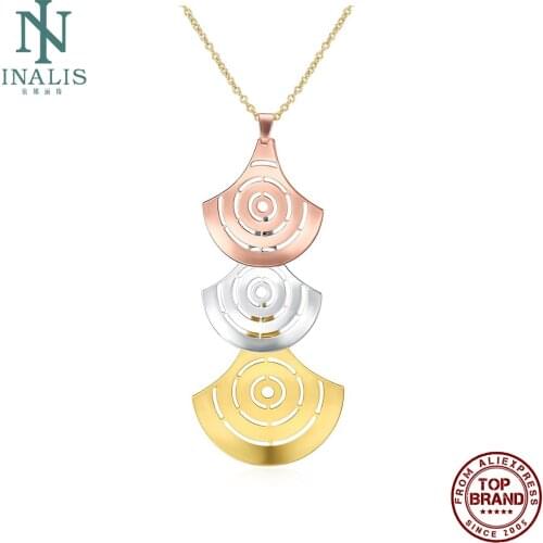 INALIS Gold Plated Necklaces For Women Hollow Sector Shape Pendant Necklaces Classic Fashion Girls Party Birthday Gift Jewelry