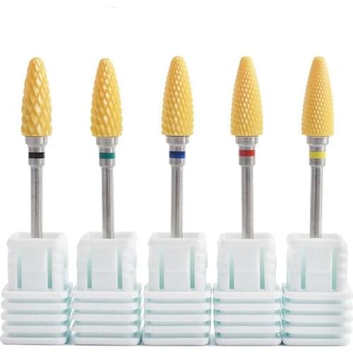 1Pc Ceramic Yellow Nail Drill Bits Cuticle Burr Milling Cutter Grinding Head Bullet Design Electric Manicure Pedicure Nail Tools