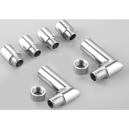 2 Sets (8Pcs) Steel and Chromed M18 X1.5 Threaded Auto Standard Exhaust Gas Oxygen Sensor Spacer Kits Extender 90-degree Section