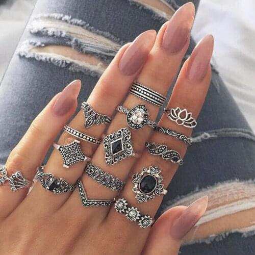 15 Piece Set Boho Vintage Gold Star Midi Moon Rings Set For Women Opal Crystal Midi Finger Ring 2020 Female Jewelry Gifts