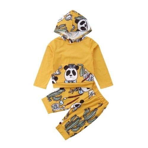2pcs Newborn Baby Boy Kids Clothes Panda Hooded Tops Pants Outfit Tracksuit Set Size 1-5T