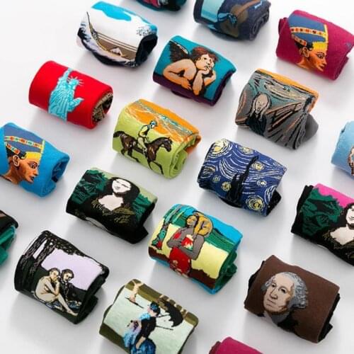 Colorful Retro Oil Painting Women Socks World Famous Art Van Gogh Mural Series Socks Spring Autumn Funny womans Cotton Socks
