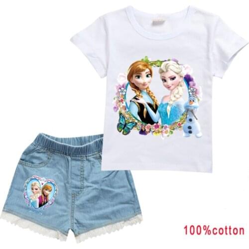 Summer Baby Girls Clothing Set Cartoon Frozen Elsa Girl Short Sleeve T Shirt+Pants 2 Pcs Suit Children Toddler Casual Clothes Se