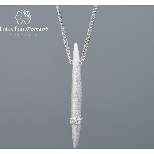 Lotus Fun Moment Real 925 Sterling Silver Fashion Jewelry Minimalist Style Necklace Vertical Needle Pendant Necklace for Women