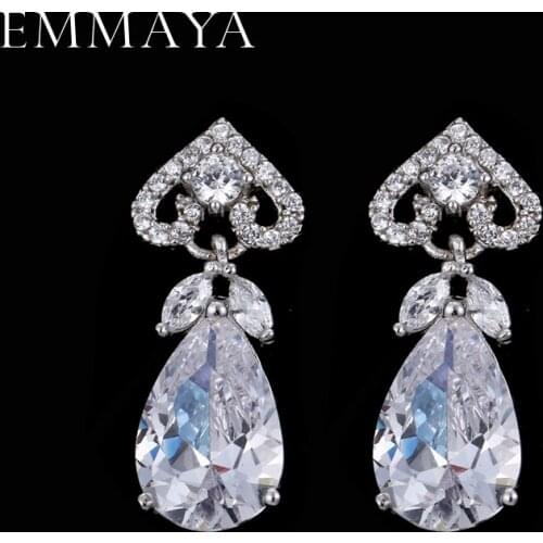 EMMAYA Trendy Design Water Drop Silver Color Earrings With Shiny Cubic Zircon For Women Girl Fashion Drop Earring