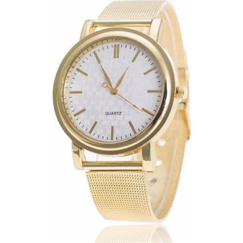 Fashion Golden Grid Womens Quartz Wristwatch Steel Strap Ladys Dress Watch Womens Bracelet Watch Relogio Feminino Reloj Mujer
