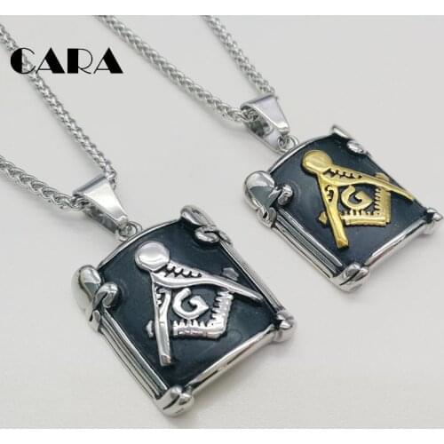 2019 new 2 tone stainless steel curved Free Mason square table pendant necklace men stylish fashion jewelries accessory CARA0404