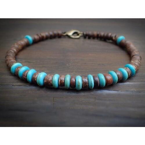 Mens Tribal Bracelet, Boho Men Bracelet, Turquoise Stackable Bracelet