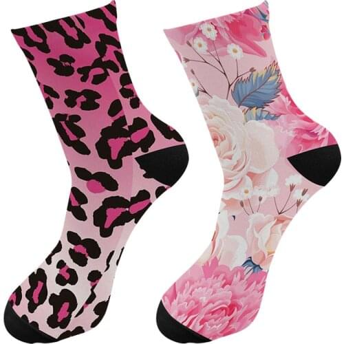New 3d Printed Pink Flower Men Crew Socks Street Trend Leopard Pink Long Socks Causal Polka Dot Cycling Tube Knee Socks