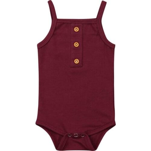 0-24M Newborn Infant Baby Girls Clothes Sleeveless Button Rompers Jumpsuits One Piece Outfit Solid Clothing