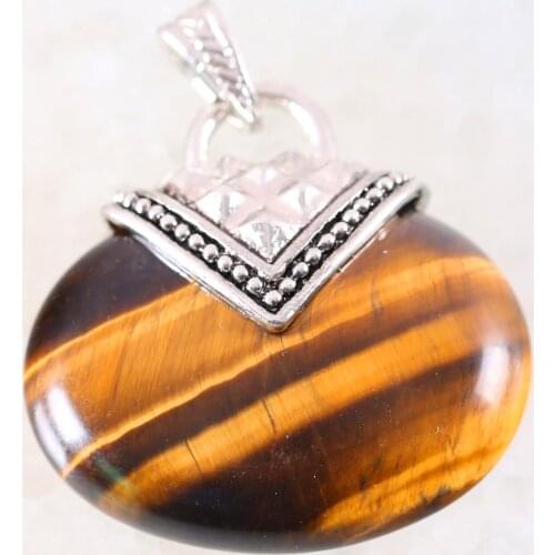 Oval Pendant 40x40MM Natural Stone CAB Cabochon Bead Golden Tigers Eye Fit Necklace For Men Women Jewelry Gift K1140