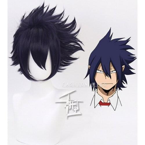 My Hero Academia Boku no Hiro Akademia Amajiki Tamaki Dark Blue Mixed Purple Short Synthetic Hair Perucas Cosplay Wig+ Wig Cap
