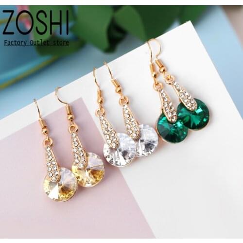 Full Fill Shining Rhinestone Drop Earrings Precision Inlay Gold Plated Round Crystal Earrings for Women Wedding Party Jewelry