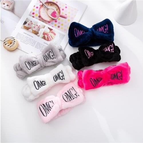 Womens Headwear Butterfly Bow Hair Band Fashion OMG Letters Wash Face Headband Girls Hairbands Coral Fleece Hair Accessories
