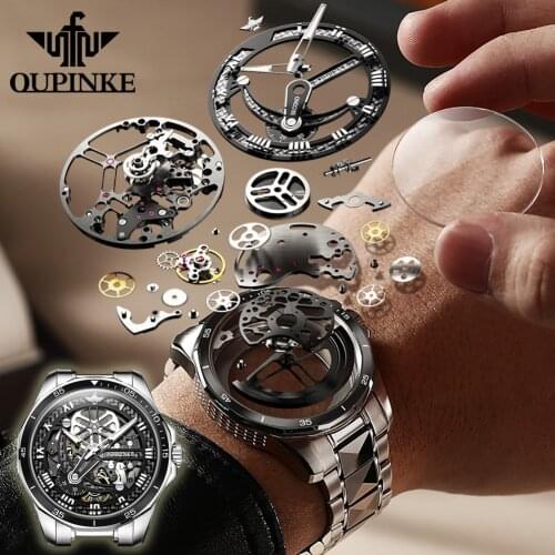 Top Brand OUPINKE Luxury Men Mechanical Watch Sapphire Glass Automatic WristwatchTungsten Steel 50m Waterproof Sport Men Watches
