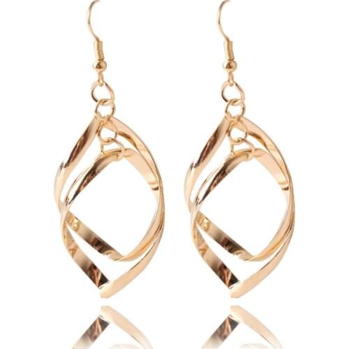 New Fashion Big Hollow Geometry Metal Twist Rhombus Dangle Earrings For Women Long Brincos Bijoux Ear Hook Gift Pendientes Gift