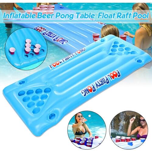 SGODDE Inflatable Beer Pool Pong Ball Floating Table Raft Lounge Party Game 24 Holder Swimming Pool Accessories PVC Material