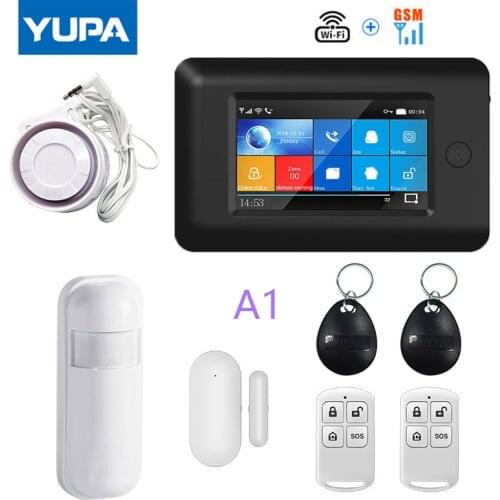 YUPA 4.3inch Full Touch Screen 433MHz Wireless WIFI GSM Home Burglar Security Alarm System With Motion Sensor PIR Door Detectors