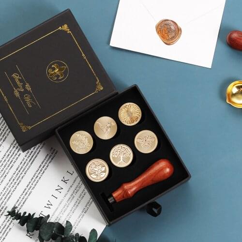 Wax Seal Stamp Kit With Box Metal Vintage Plant Flower Rose Crown Envelope Sealing For Envelop Decortaion Wedding Supplies