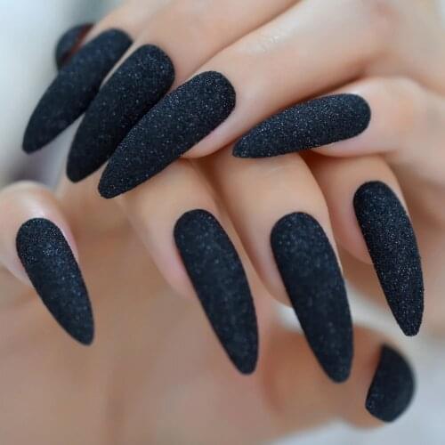 Extra Long Frosted Nail Tips Starry Sky Sharp Practice Fake Nail Pointed Black Salon Acrylic Manicure Accessories