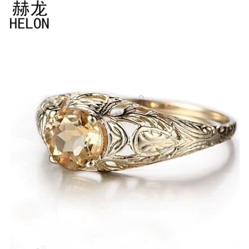 Vintage Style Fine Gemstone 5.5mm Round Flawless 100% Genuine Citrine Engagement Wedding Party Sterling Silver 925 Women Ring