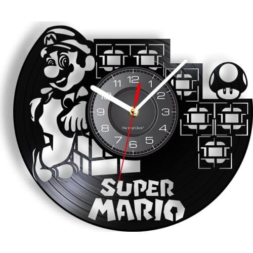 Magic Mushrooms Gramophone Record Wall Clock Jumping Adventured Game Laser Cut Longplay Timepieces Noiseless Wall Hanging Decor
