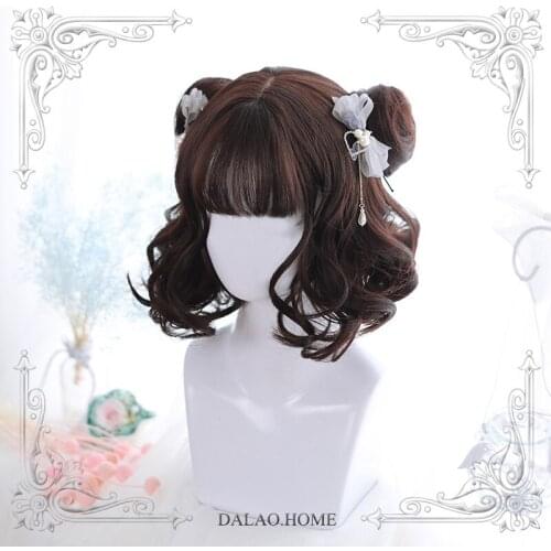 High Quality Daily Soft Sister Lolita Curly Hair Cosplay Party "Sweet Heart Girl" Small Steamed Stuffed Bun Air Bangs Short Hair