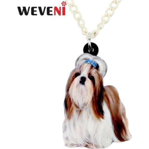 WEVENI Acrylic Fluffy Collier Shih Tzu Dog Necklace Pendant Chain Choker Bijoux Jewelry For Women Girl Collier Hot Gift Dropship