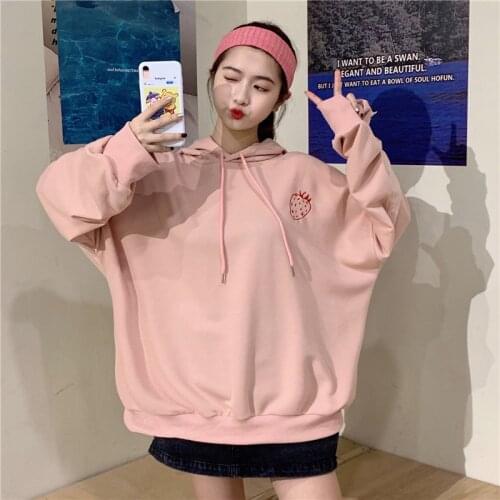 Japanese Kawaii Pink Cute Hooded Sweatshirt 2020 Spring Sweatshirt Female Korean Version of Loose Student Top Harajuku Hoodies