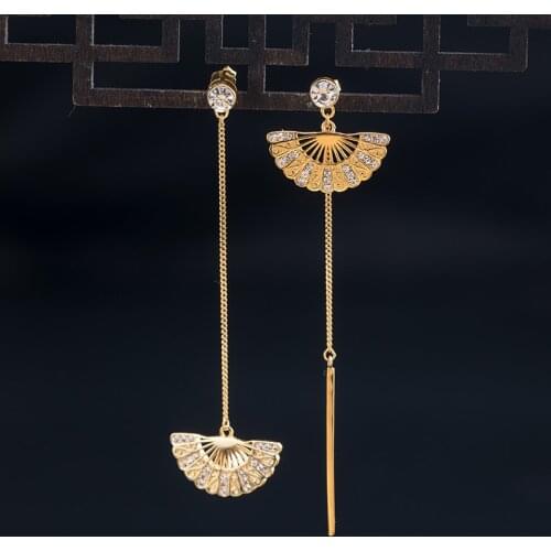 VLA 925 Silver Chinese Style Retro Design Folding Fan Earrings Womens Personalized Inlaid Zircon Earrings Asymmetric Jewelry