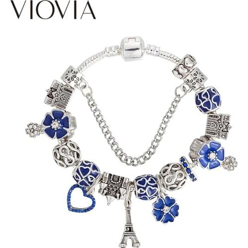 VIOVIA European Style Castle Beads Charms Bracelets & Bangles Pyramid Bracelets for Women Christmas Fashion Jewelry B17141