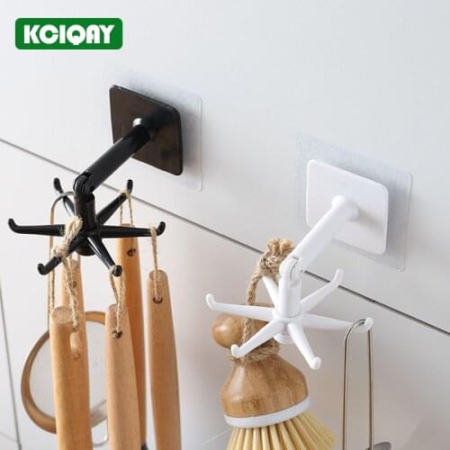 1Pcs 360 Degrees Rotated Kitchen Hook Removable Self Adhesive Wall Hook Kitchen Cooking Utensil Hanger Hook Bathroom Towel Hook