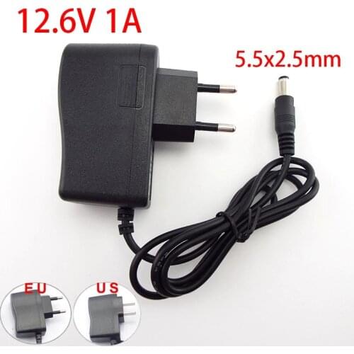 12.6V 1A Lithium Battery 18650 Charger Power Supply Adapter 5.5 *2.5MM DC Plug With Wire Lead Charger for Electric Drill