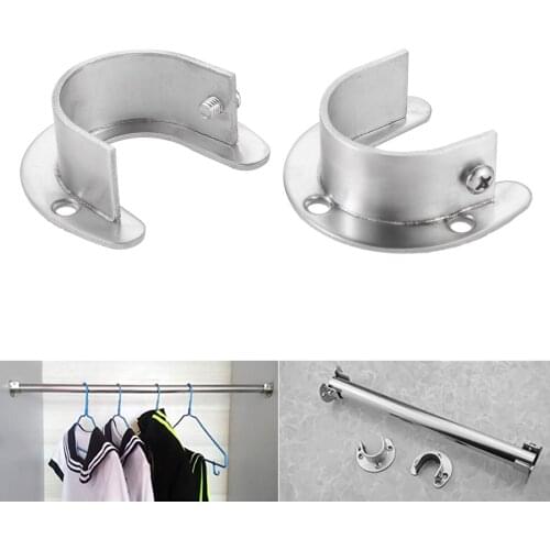 2 PCS U shaped Wardrobe Bracket Heavy Duty Steel Rod Socket Flange Rod Holder Closet Rod End Support for 32mm Dia Tube