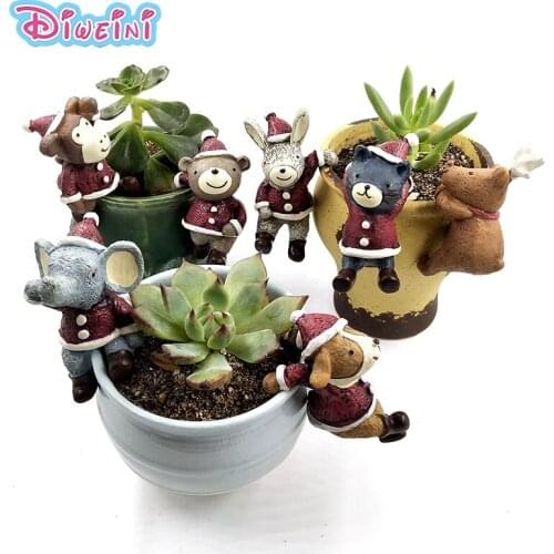 3pcs Cat Rabbit Deer Dog Climb Plant Pot Christmas Hat Animal Cartoon figures Girl Boy toys anime Figurine home decoration