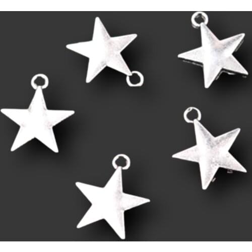 30pcs Silver Plated Cute Five-Pointed Star Pendants Retro Bracelet Earrings Metal Accessories DIY Charms Jewelry Crafts Making