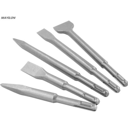 5Pcs Electric Hammer Drill Bits Chisel SDS Plus Rotary Hammer Bits Wall Concrete Drilling Tools Point Groove Gouge Flat Chisels