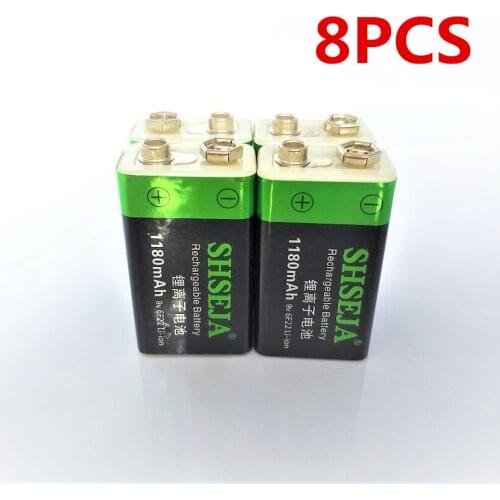 8pcs/lot 1180mAh 9V lithium ion battery 6F22 USB rechargeable battery instrumentation toy rechargeable battery free shipping