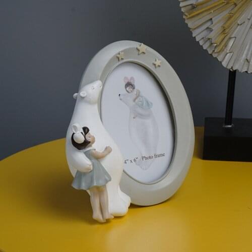Nordic Resin Photo Frame Cute Little Girl and Bear White Home Decor Customizable Picture Collection Living Room Decoration