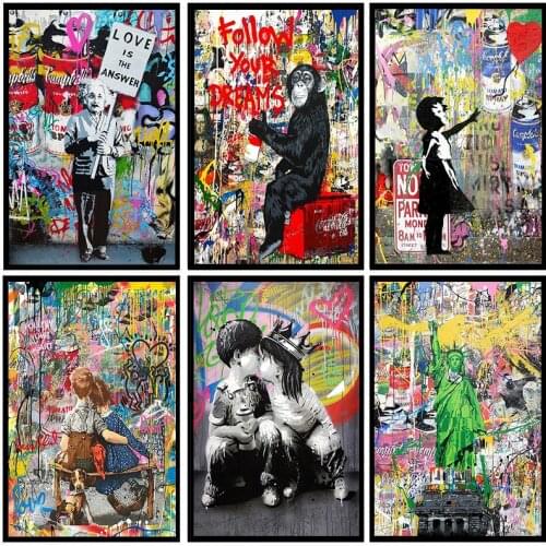 Banksy Graffiti Art Follow Your Dream Canvas Art Poster and Print Street Art Canvas Paintings on The Wall for Home Decor Picture