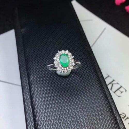 Natural emerald ring Emerald ring 5 * 7mm 925 sterling silver ring Precious stones
