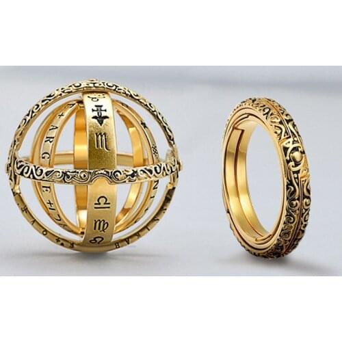 Vercret 925 sterling silver Astronomical Sphere Ball Ring vintage Couple Lover Jewelry Gifts