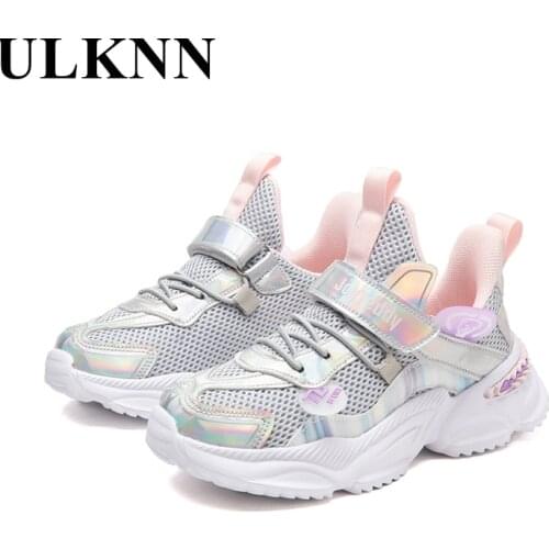 Girls Sneakers 2021 Autumn Breathable Mesh Net Shoes Girls Sneakers Children Sports Shoes Casual Silver Shoes Pink Size 26-37