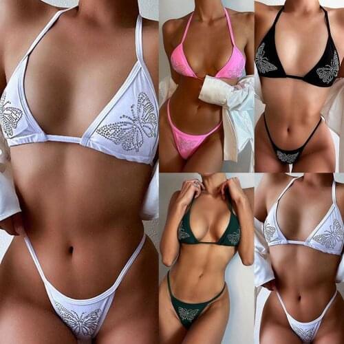 Swimwear Women Sexy Butterfly Rhinestones Bikini Set Swimsuit Beachwear Swimwear Up Suit Bikini Swimming Bathing Push T2E4