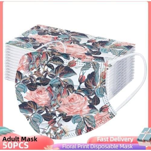 10/20/50/100pcs Adults Mascarillas Desechables Three-layer Disposable Mask Floral Print Face Mask Halloween Mask Cosplay