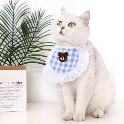 Cute Cartoon Bear Dog Cat Neckerchief Plaid Dot Print Lace Bibs Scarf Saliva Cleaning Towel Neckerchief Decoration