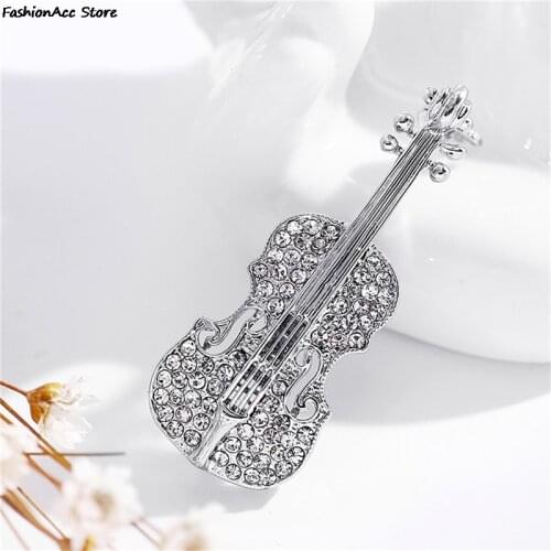 Fashion Women Pins Punk Personality Brooches Crystal Rhinestone Violin Brooches Pin Jewelry Accessories Brooch